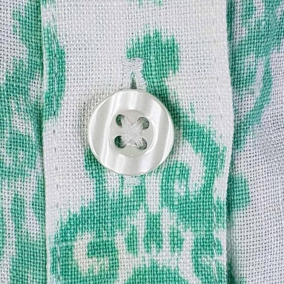Chicos Top Button Up Shirt Women’s Size 3 US XL Teal Green Geometric Linen - Picture 5 of 12